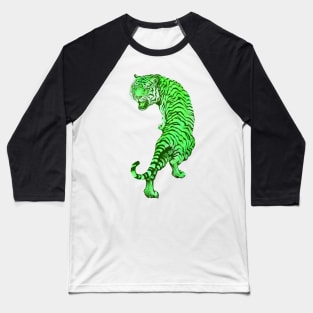 Cyberpunk Neon Lime Green Tiger Baseball T-Shirt